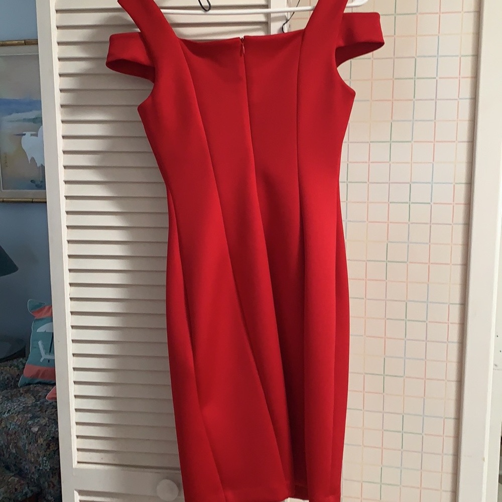 Calvin Klein Women's  Mandarin Collar Above the Knee Shift Dress Red Size 14